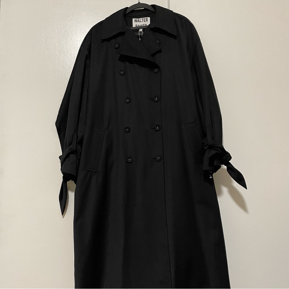 Walter Baker Coat Black Bottoms Pockets Belt Size Large - Picture 3 of 9